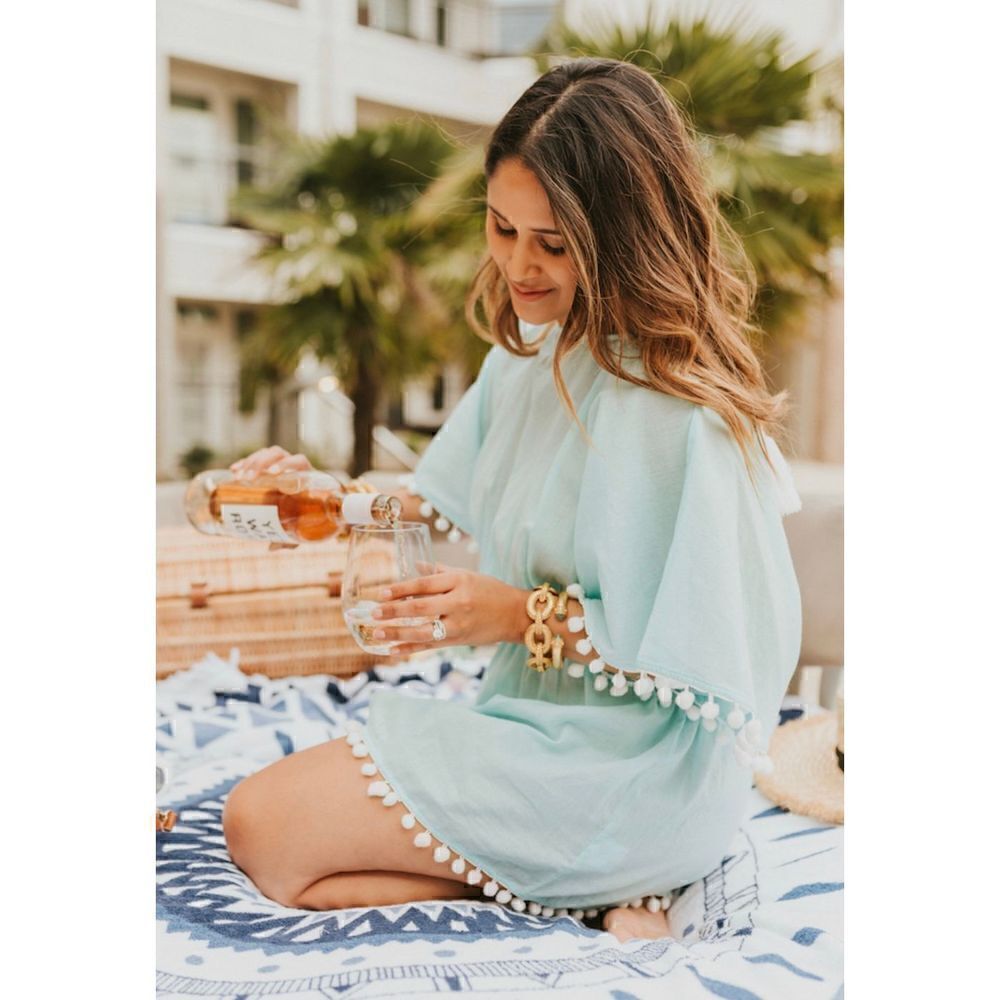 Mud Pie Aqua Tassel Ball Cover-Up Size Small‎